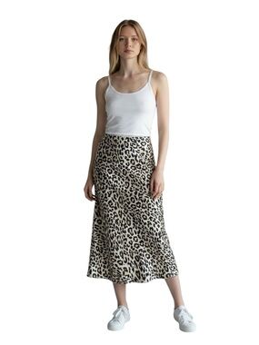 J. Crew Satin Midi Skirt Leopard Print Elastic Waist Slip Skirt Women’s Small